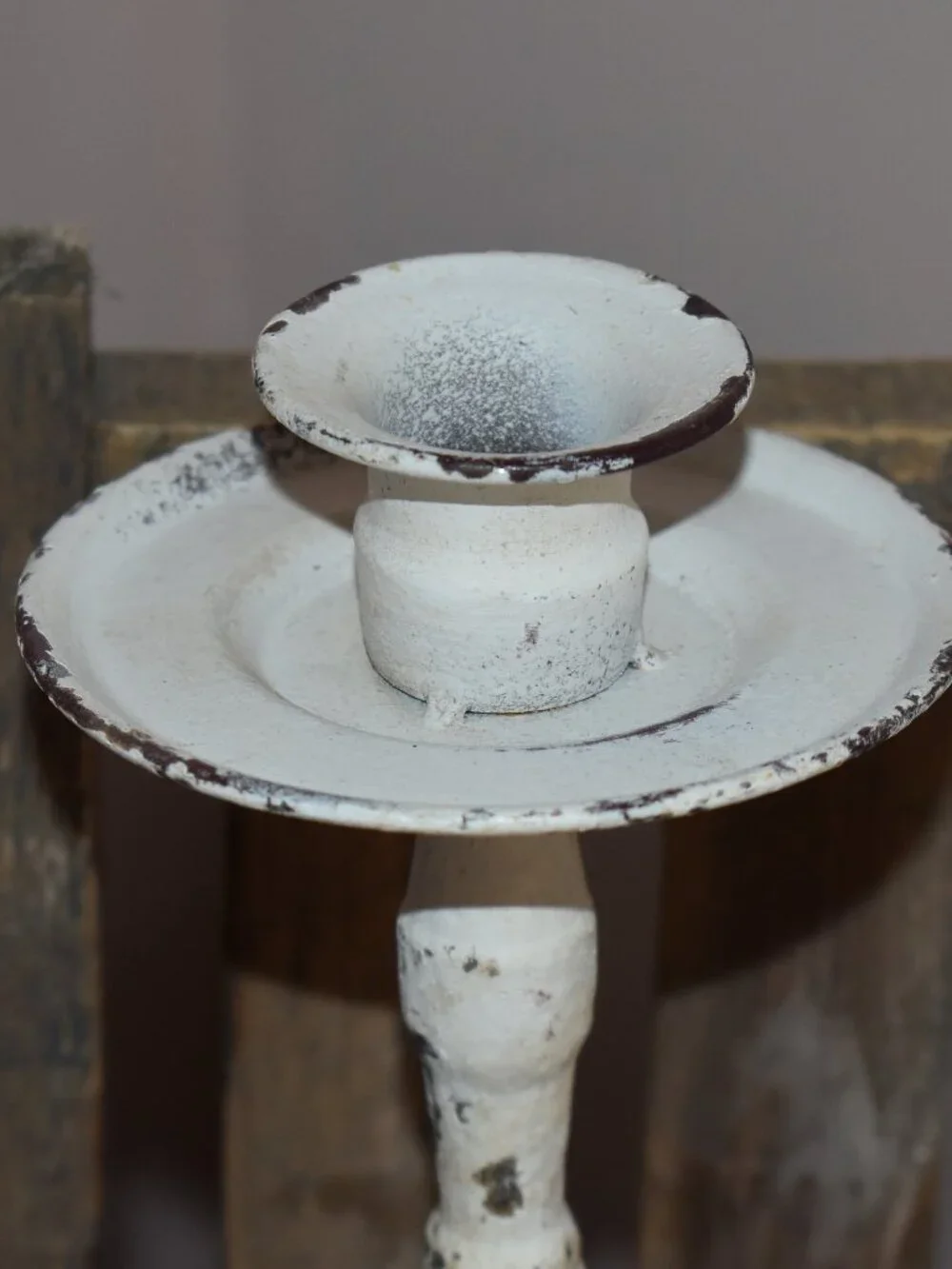 Vintage Shabby Chic Distressed White Iron Metal Candle Holder Farmhouse Decor